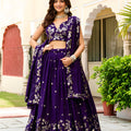 Gorgeous Purple Vichitra Silk Embroidered Lehenga Choli with Designer Dupatta for Wedding