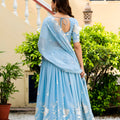 Beautiful Sky Blue Faux Georgette Embroidered Lehenga Choli with Designer Dupatta for Wedding