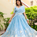 Beautiful Sky Blue Faux Georgette Embroidered Lehenga Choli with Designer Dupatta for Wedding