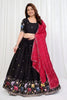 Elegant Black Star Georgette Heavy Embroidered Lehenga Choli with Designer Red Dupatta for Wedding