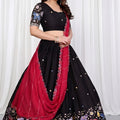 Elegant Black Star Georgette Heavy Embroidered Lehenga Choli with Designer Red Dupatta for Wedding