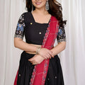 Elegant Black Star Georgette Heavy Embroidered Lehenga Choli with Designer Red Dupatta for Wedding