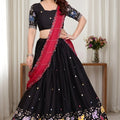 Elegant Black Star Georgette Heavy Embroidered Lehenga Choli with Designer Red Dupatta for Wedding
