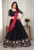 Elegant Black Star Georgette Heavy Embroidered Lehenga Choli with Designer Red Dupatta for Wedding
