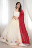 Glorious Off White Star Georgette Heavy Embroidered Lehenga Choli with Designer Red Dupatta for Wedding Wear