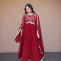 Elegant Maroon Faux Georgette Heavy Embroidered Gown with Designer Dupatta for Wedding