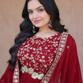Elegant Maroon Faux Georgette Heavy Embroidered Gown with Designer Dupatta for Wedding