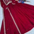 Elegant Maroon Faux Georgette Heavy Embroidered Gown with Designer Dupatta for Wedding