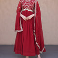 Elegant Maroon Faux Georgette Heavy Embroidered Gown with Designer Dupatta for Wedding