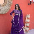Stylish Purple Faux Georgette Heavy Embroidered Gown with Designer Dupatta for Wedding