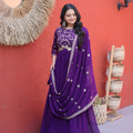 Stylish Purple Faux Georgette Heavy Embroidered Gown with Designer Dupatta for Wedding