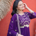 Stylish Purple Faux Georgette Heavy Embroidered Gown with Designer Dupatta for Wedding