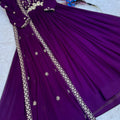 Stylish Purple Faux Georgette Heavy Embroidered Gown with Designer Dupatta for Wedding