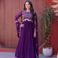 Stylish Purple Faux Georgette Heavy Embroidered Gown with Designer Dupatta for Wedding