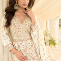Luxury Off White Georgette Embroidered Anarkali Gown with Designer Dupatta for Wedding