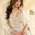 Luxury Off White Georgette Embroidered Anarkali Gown with Designer Dupatta for Wedding