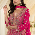 Royal Rani Pink Georgette Heavy Embroidered Anarkali Gown with Designer Dupatta for Wedding