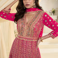 Royal Rani Pink Georgette Heavy Embroidered Anarkali Gown with Designer Dupatta for Wedding