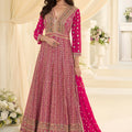 Royal Rani Pink Georgette Heavy Embroidered Anarkali Gown with Designer Dupatta for Wedding