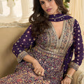 Stylish Purple Georgette Heavy Embroidered Anarkali Gown with Designer Dupatta for Wedding