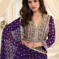 Stylish Purple Georgette Heavy Embroidered Anarkali Gown with Designer Dupatta for Wedding