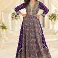 Stylish Purple Georgette Heavy Embroidered Anarkali Gown with Designer Dupatta for Wedding