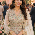 Elegant Off White Georgette Heavy Embroidered Anarkali Gown with Designer Dupatta for Wedding