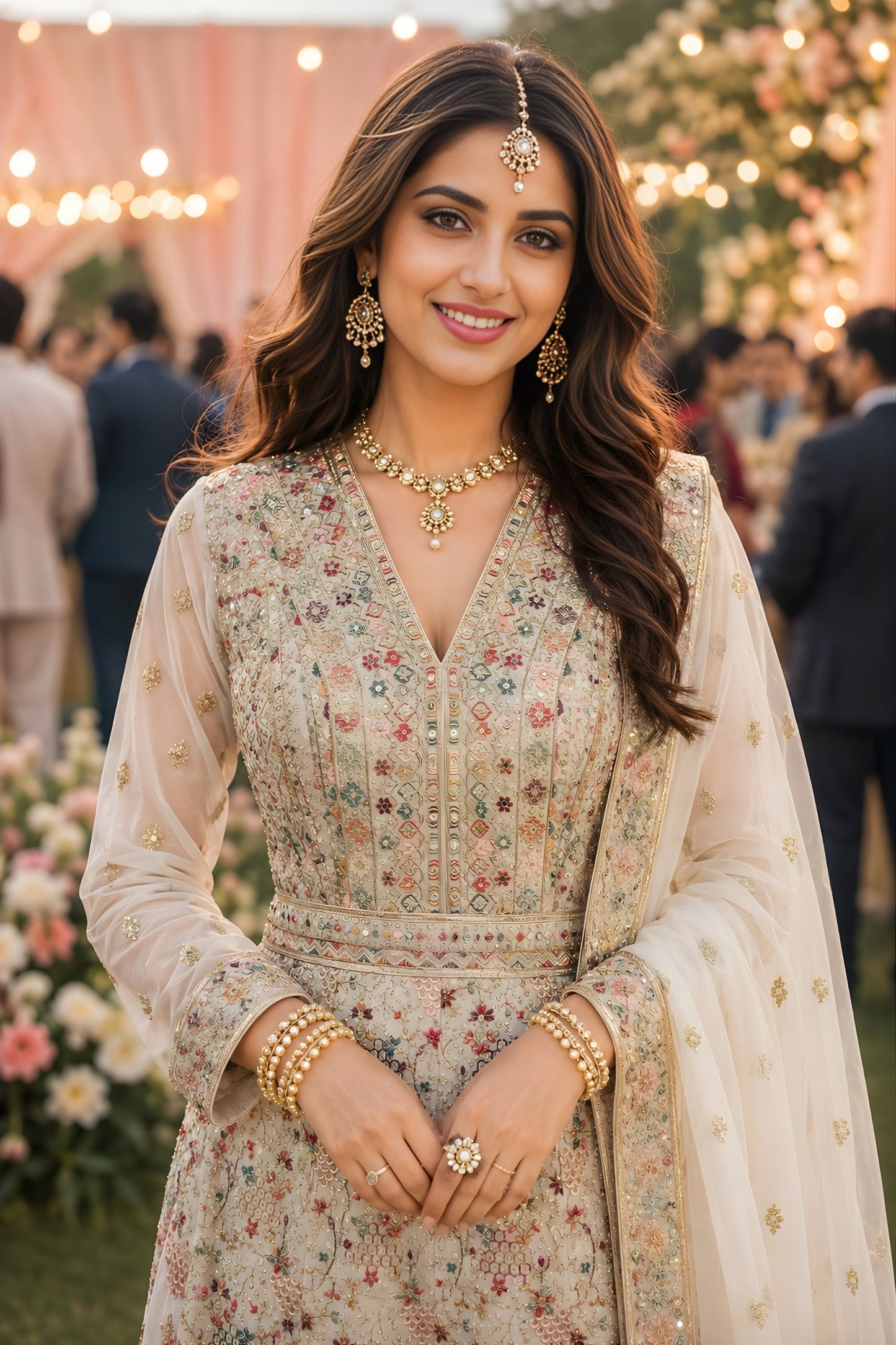 Elegant Off White Georgette Heavy Embroidered Anarkali Gown with Designer Dupatta for Wedding