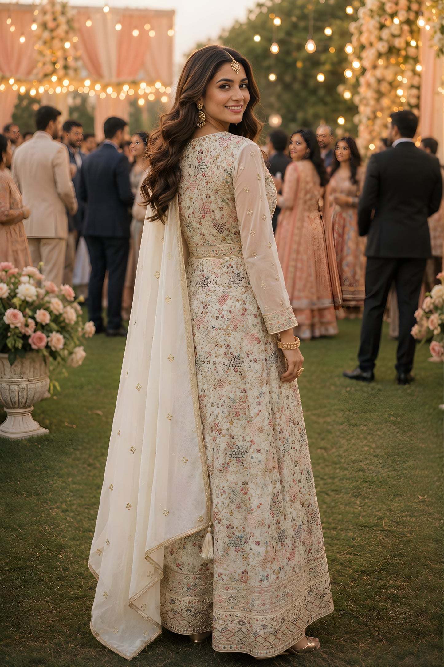 Elegant Off White Georgette Heavy Embroidered Anarkali Gown with Designer Dupatta for Wedding