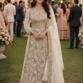Elegant Off White Georgette Heavy Embroidered Anarkali Gown with Designer Dupatta for Wedding
