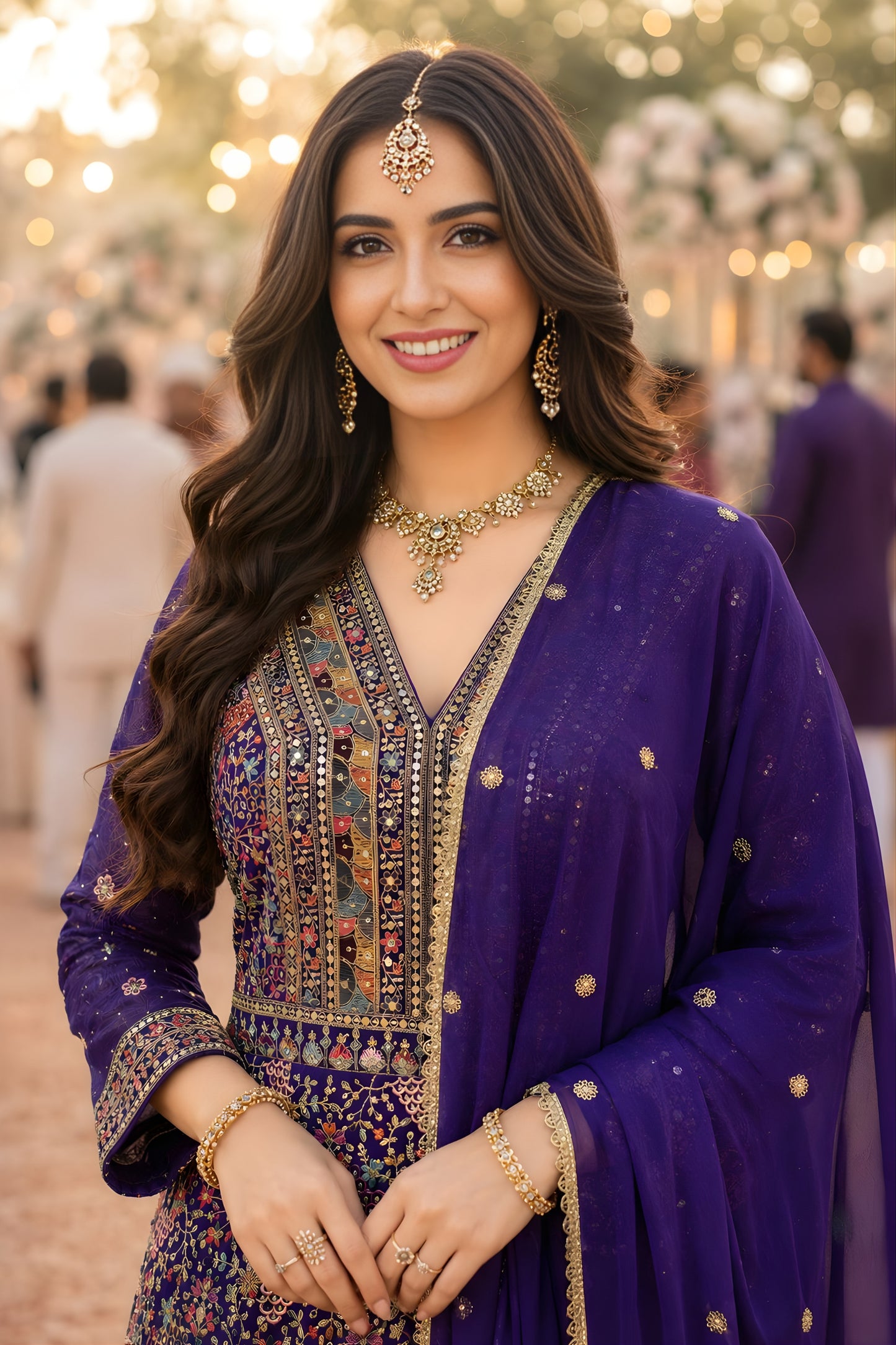 Royal Purple Georgette Heavy Embroidered Anarkali Gown with Designer Dupatta for Wedding