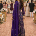 Royal Purple Georgette Heavy Embroidered Anarkali Gown with Designer Dupatta for Wedding