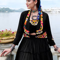 Elegant Black Rayon Lehenga Choli with Mirror Work Jacket for Navratri
