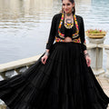 Elegant Black Rayon Lehenga Choli with Mirror Work Jacket for Navratri