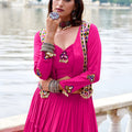 Stylish Rani Pink Rayon Lehenga Choli with Mirror Work Jacket for Navratri