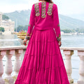 Stylish Rani Pink Rayon Lehenga Choli with Mirror Work Jacket for Navratri