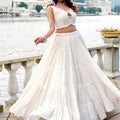 Traditional White Rayon Lehenga Choli with Mirror Work Jacket for Navratri