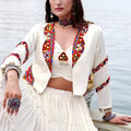Traditional White Rayon Lehenga Choli with Mirror Work Jacket for Navratri