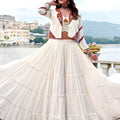 Traditional White Rayon Lehenga Choli with Mirror Work Jacket for Navratri