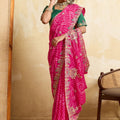 Royal Rani Pink Bandhani Georgette Saree Heavy Embroidered Border Designer Blouse