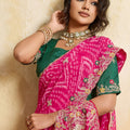 Royal Rani Pink Bandhani Georgette Saree Heavy Embroidered Border Designer Blouse