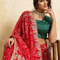 Royal Red Bandhani Georgette Saree Heavy Border Designer Green Blouse