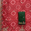 Royal Red Bandhani Georgette Saree Heavy Border Designer Green Blouse