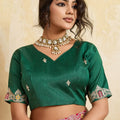Rani Pink Bandhani Georgette Saree Heavy Border Designer Green Blouse