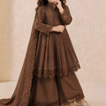 Elegant Brown Roman Silk Embroidered Girls Palazzo Suit with Designer Dupatta