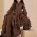 Elegant Brown Roman Silk Embroidered Girls Palazzo Suit with Designer Dupatta