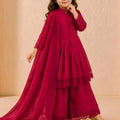 Cute Rani Pink Roman Silk Embroidered Girls Palazzo Suit with Designer Dupatta