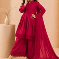 Cute Rani Pink Roman Silk Embroidered Girls Palazzo Suit with Designer Dupatta