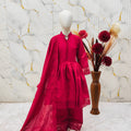 Cute Rani Pink Roman Silk Embroidered Girls Palazzo Suit with Designer Dupatta