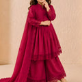 Cute Rani Pink Roman Silk Embroidered Girls Palazzo Suit with Designer Dupatta